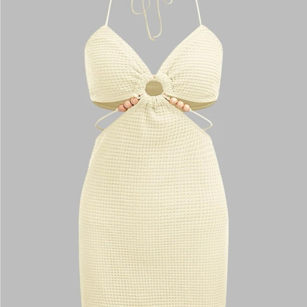 SHEIN Cream Gold Cut Out Bustier Beach/Bohemian Dress